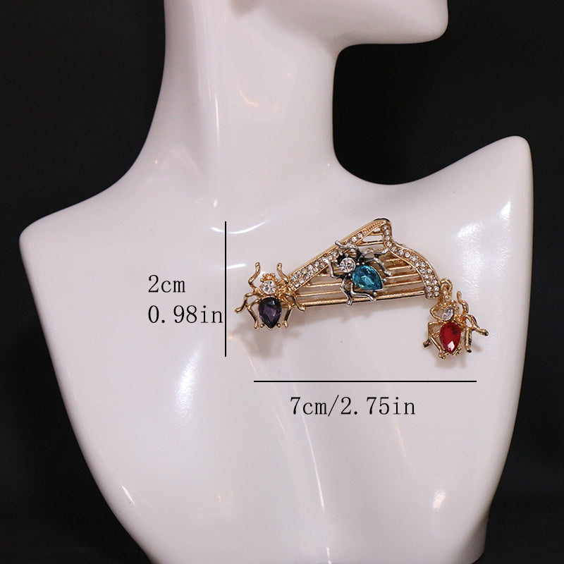 Enamel Brooch Pin Set Spider Design Gold-Toned Vibrant Accents