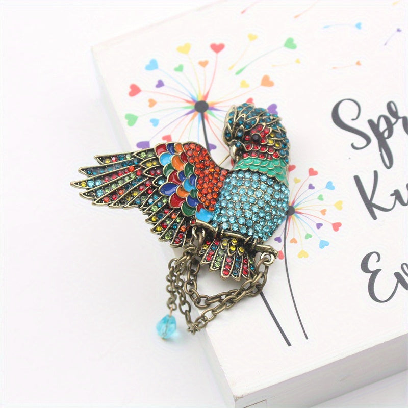 Antique Parrot Brooch with Rhinestones and Enamel Bird Pin Oversized Corsage