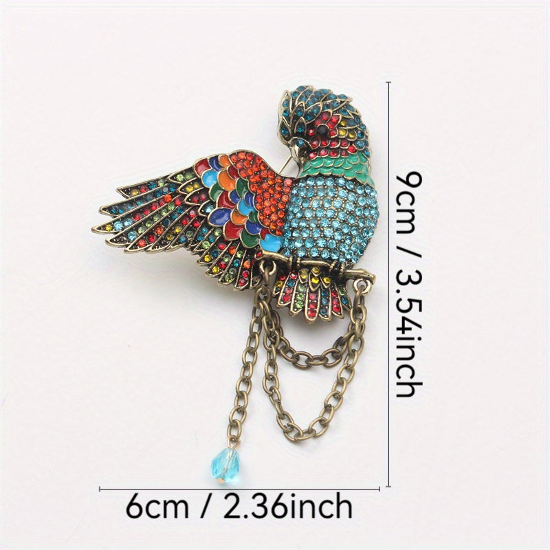 Antique Parrot Brooch with Rhinestones and Enamel Bird Pin Oversized Corsage
