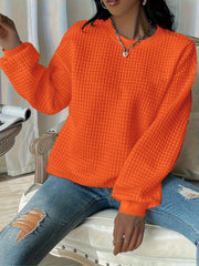 Ayollar uchun kattaroq o'lchamdagi waffle mato bilan tikilgan sport ko'ylagi, kundalik polyester pullover, dumaloq bo'yin bilan
