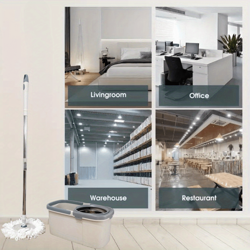 Mustahkam Ikki Harakatli Aylanadigan Mopa va Chelak To'plami - Oson Tozalash uchun 360° Boshli Kuchli Noxush Po'lat Tashqi Qo'l