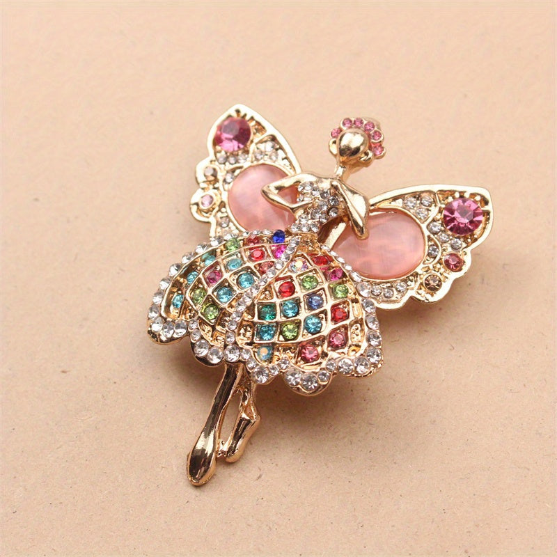 Elegant Ballerina Brooch with Rhinestones Enamel Design High Heel Shoes Colorful Skirt Jewelry Accessory