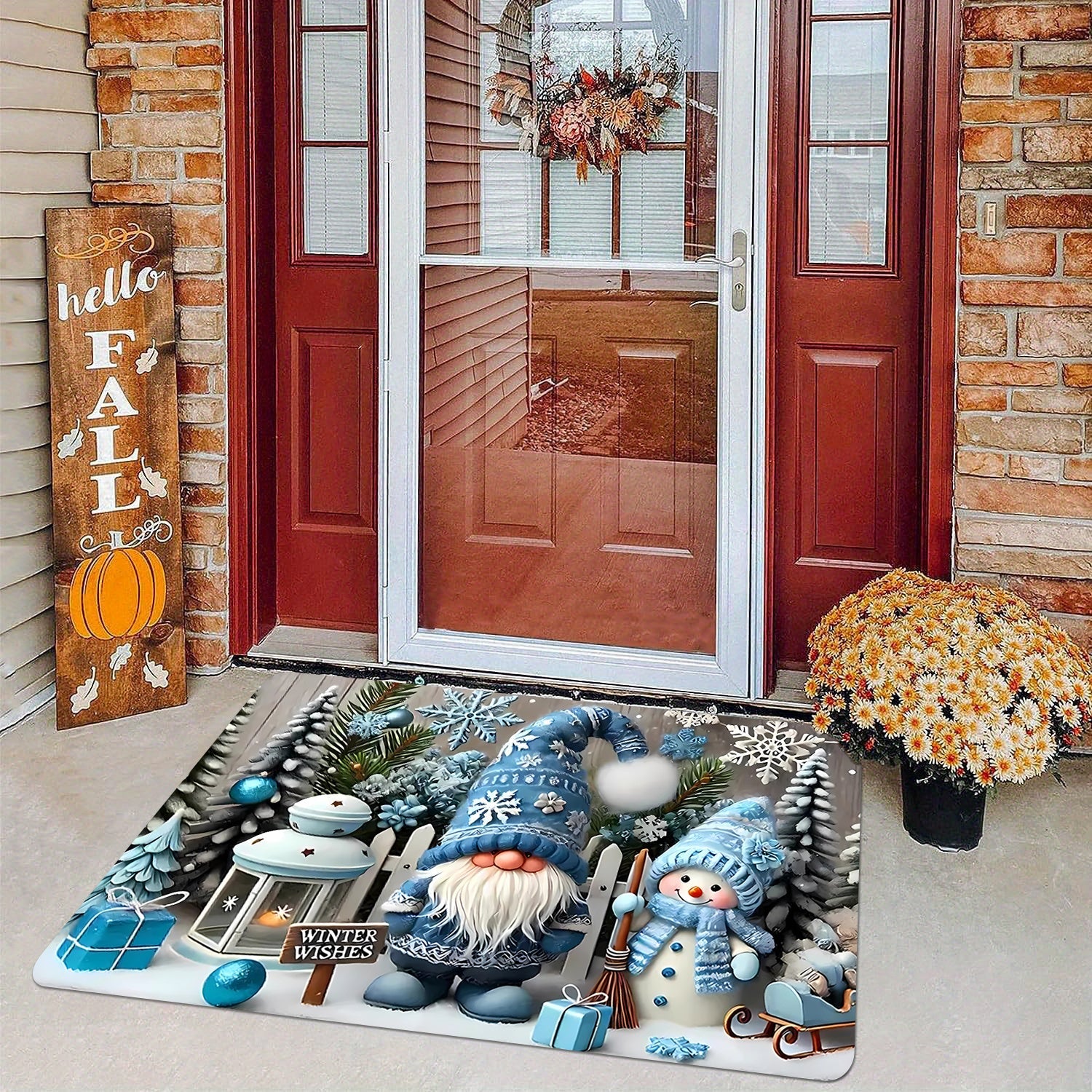 Christmas Gnome Area Rug Door Mat Non-slip Washable Multiple Sizes for Living Room and Doorway