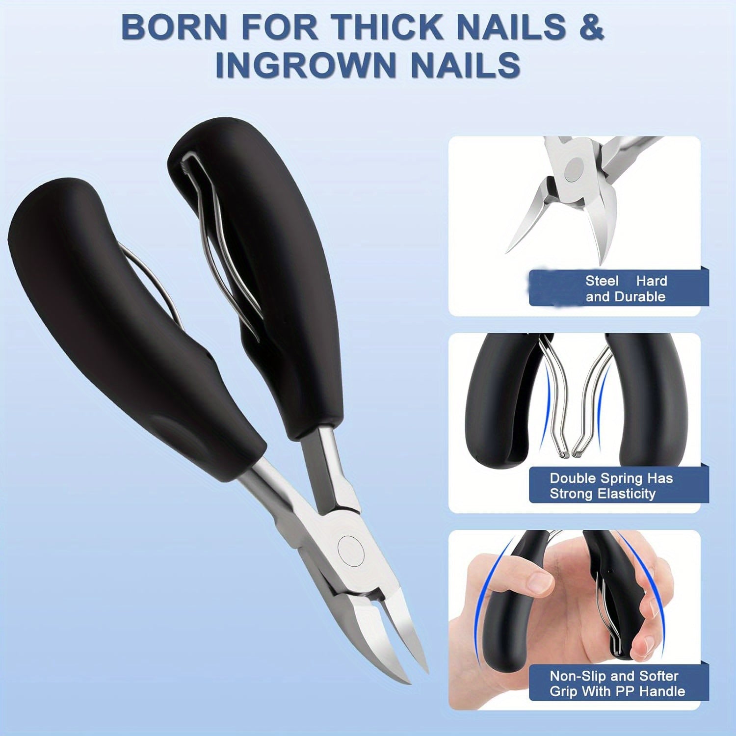 Stainless Steel Toenail Clippers with Curved Blades and Nail File for Ingrown Nail Care