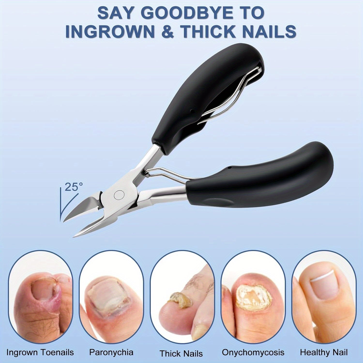 Stainless Steel Toenail Clippers with Curved Blades and Nail File for Ingrown Nail Care
