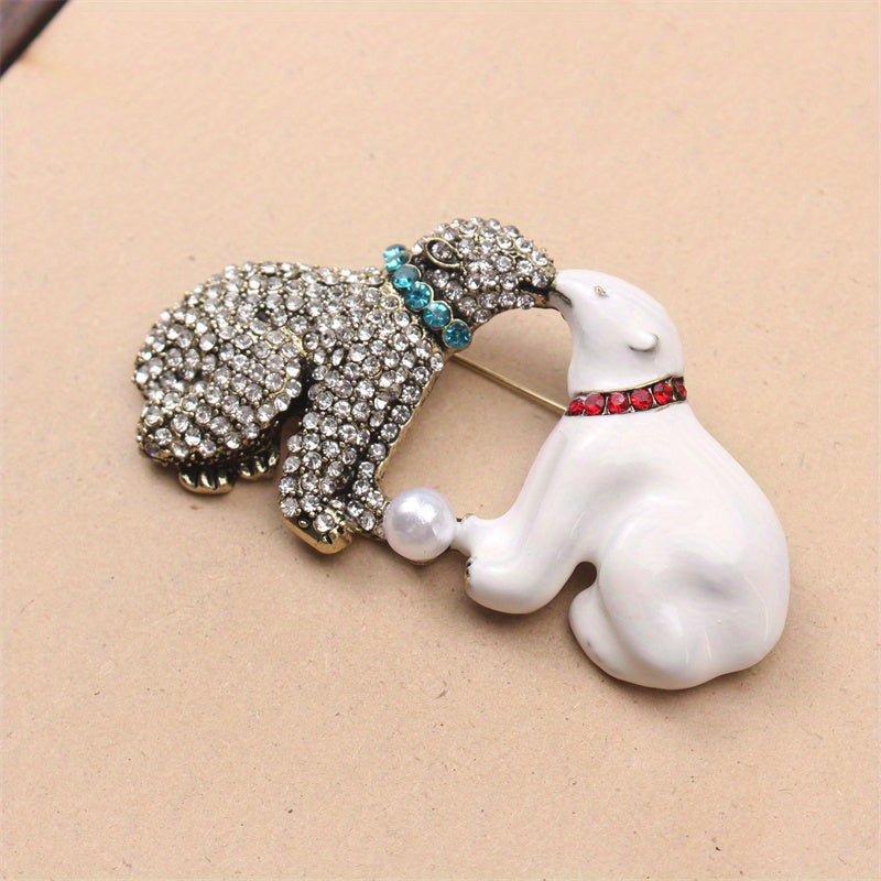 Broche de oso polar de esmalte con pedrería en forma de animal para chaquetas y regalos