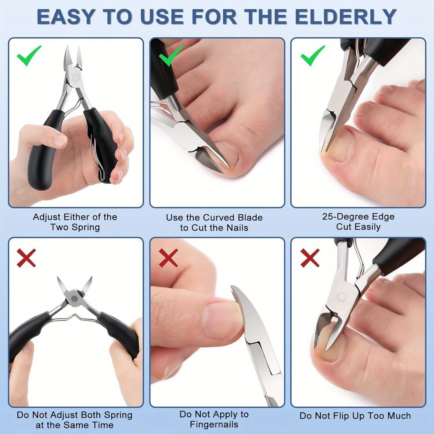 Stainless Steel Toenail Clippers with Curved Blades and Nail File for Ingrown Nail Care