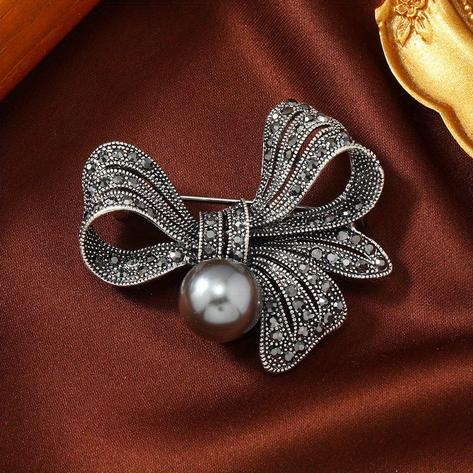 Crystal Bow Brooch Pin Rhinestone Ribbon Badge for Women and Men