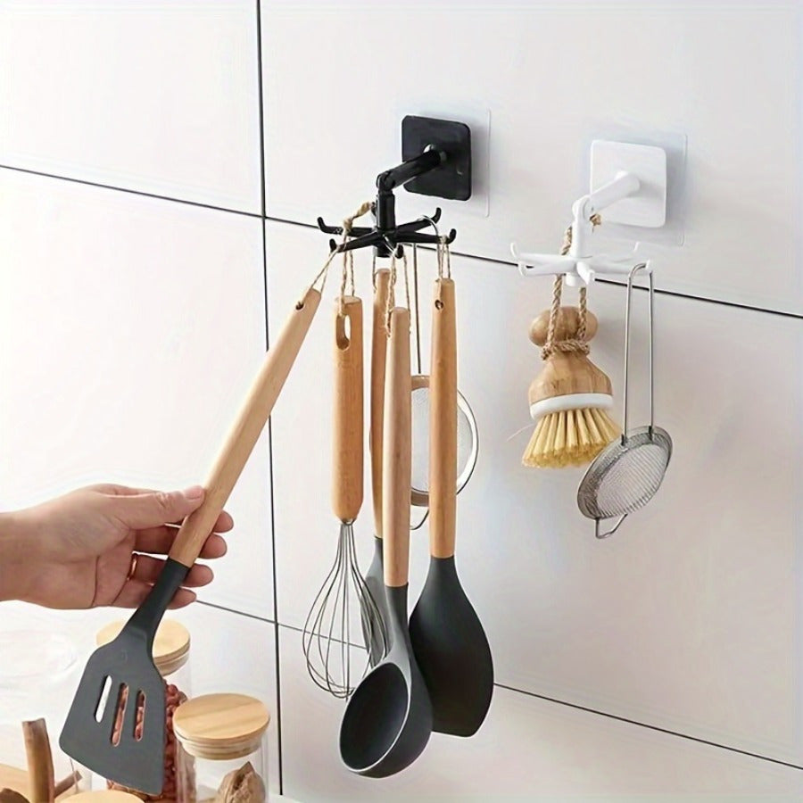 Expandable Kitchen Pot Rack with 360-Degree Rotating Hooks Wall Mount Organizer