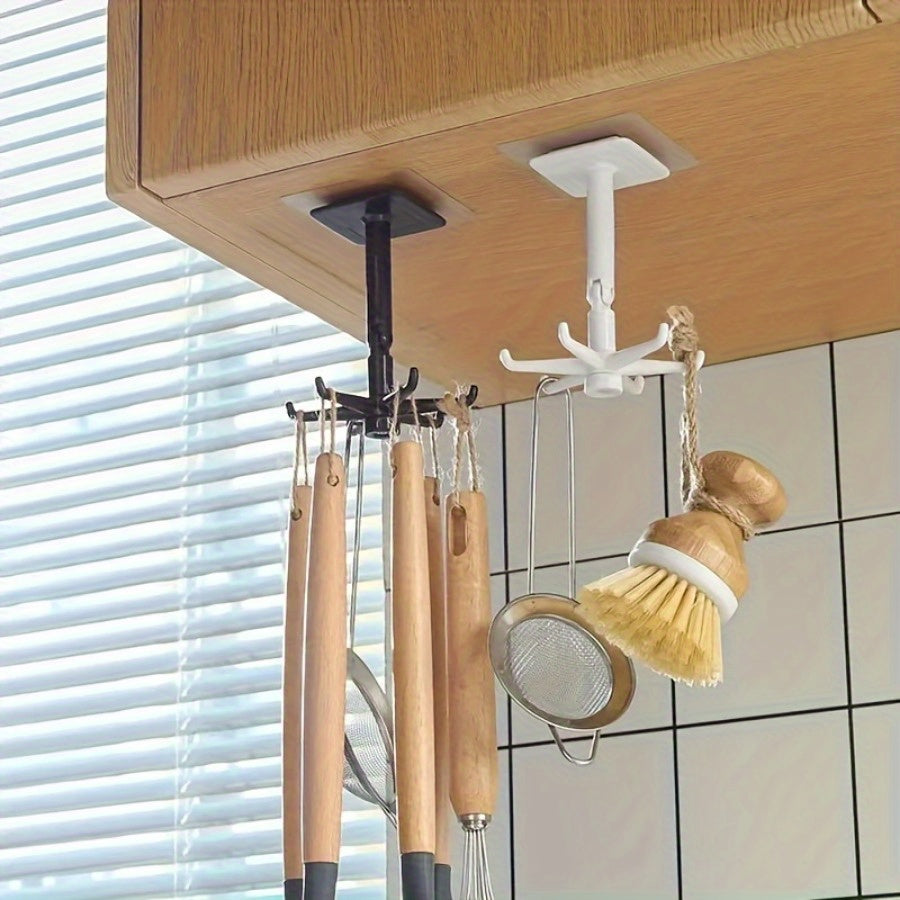 Expandable Kitchen Pot Rack with 360-Degree Rotating Hooks Wall Mount Organizer