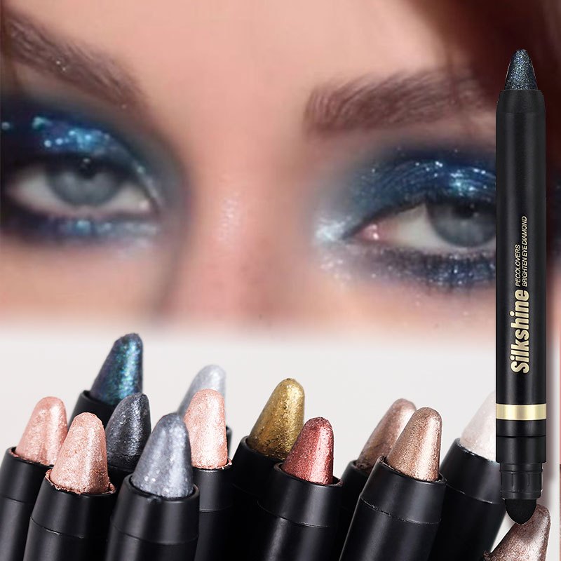 Lápiz de sombra de ojos metálico de doble punta, lápiz iluminador, de larga duración, verde, marrón, gris, azul