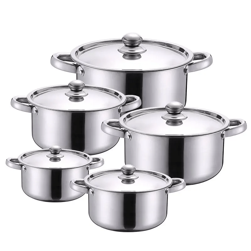 Set of 5 Stainless Steel Cookware Pots with Lids, Heat-Proof Handles