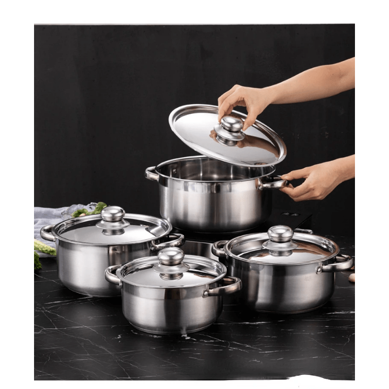 Stainless Steel Cookware Set with Multi-Layer Bottoms, Durable Soup Pots