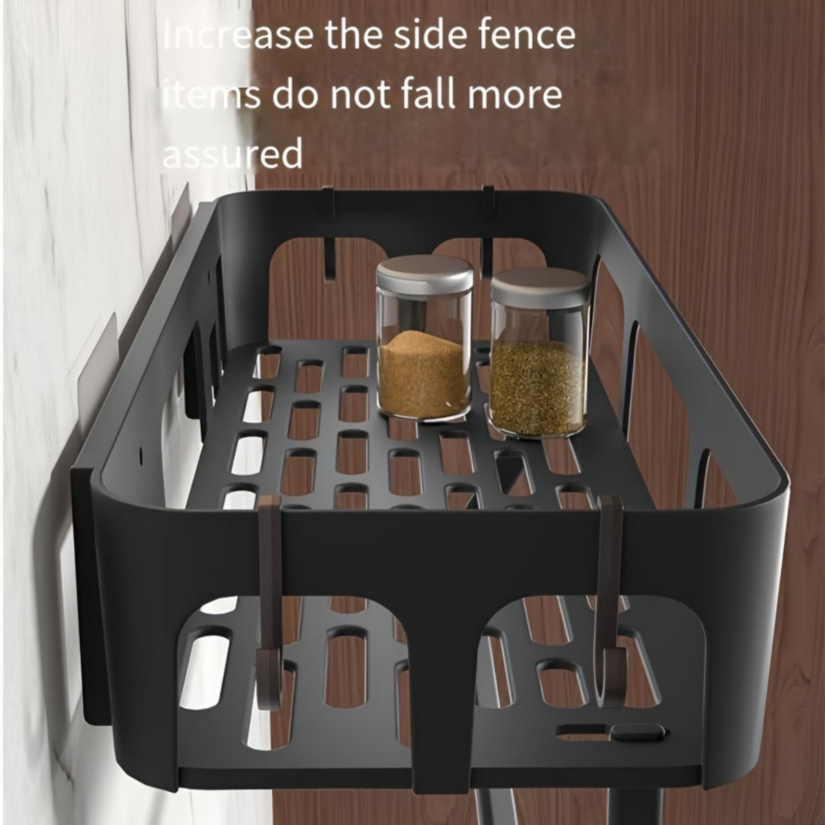 Black Kitchen Storage Rack with Hooks Wall Mount Organizer for Spices and Utensils