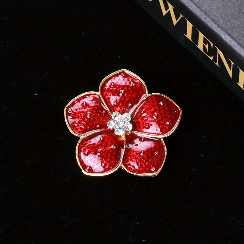 Enamel Poppy Flower Brooch for Women and Men Floral Lapel Pin with Sparkling Accents
