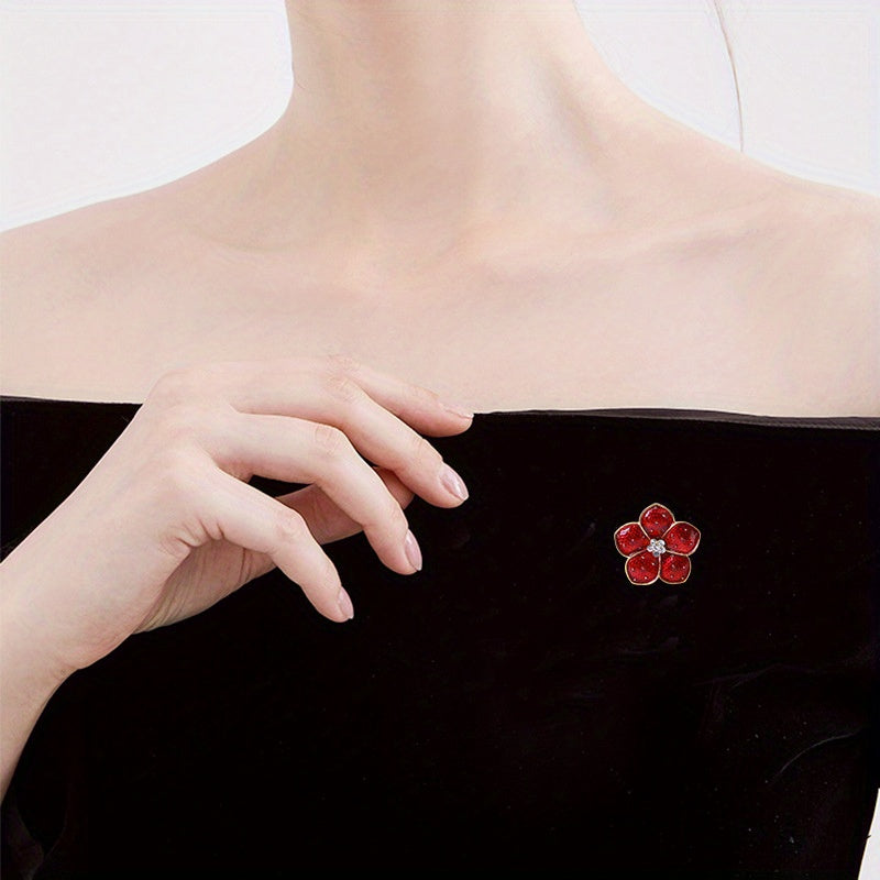 SKEDS tomonidan vintage emal poppy gullari brosh: porloq aksentlar bilan zamonaviy gullar lapel pin, erkaklar va ayollar uchun abadiy zargarlik