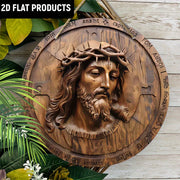 Cartel de pared de madera de Jesús Cristo, arte religioso, placa redonda de madera de 20cm, decoración para el hogar