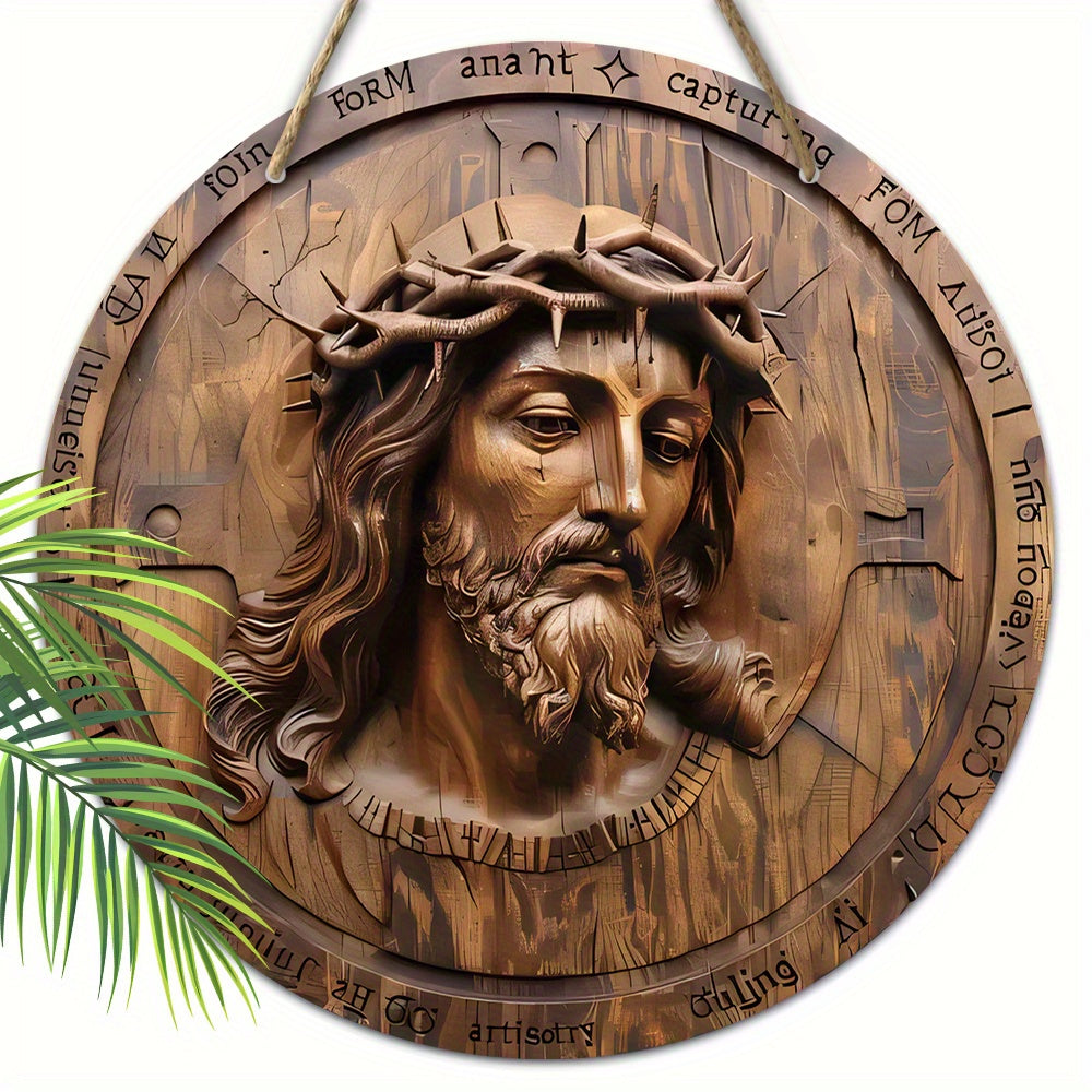 Cartel de pared de madera de Jesús Cristo, arte religioso, placa redonda de madera de 20cm, decoración para el hogar