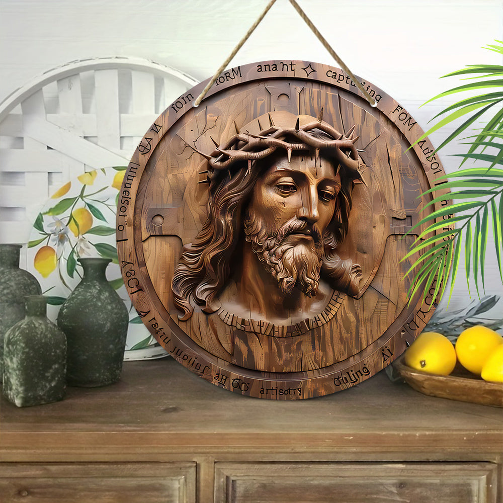 Cartel de pared de madera de Jesús Cristo, arte religioso, placa redonda de madera de 20cm, decoración para el hogar