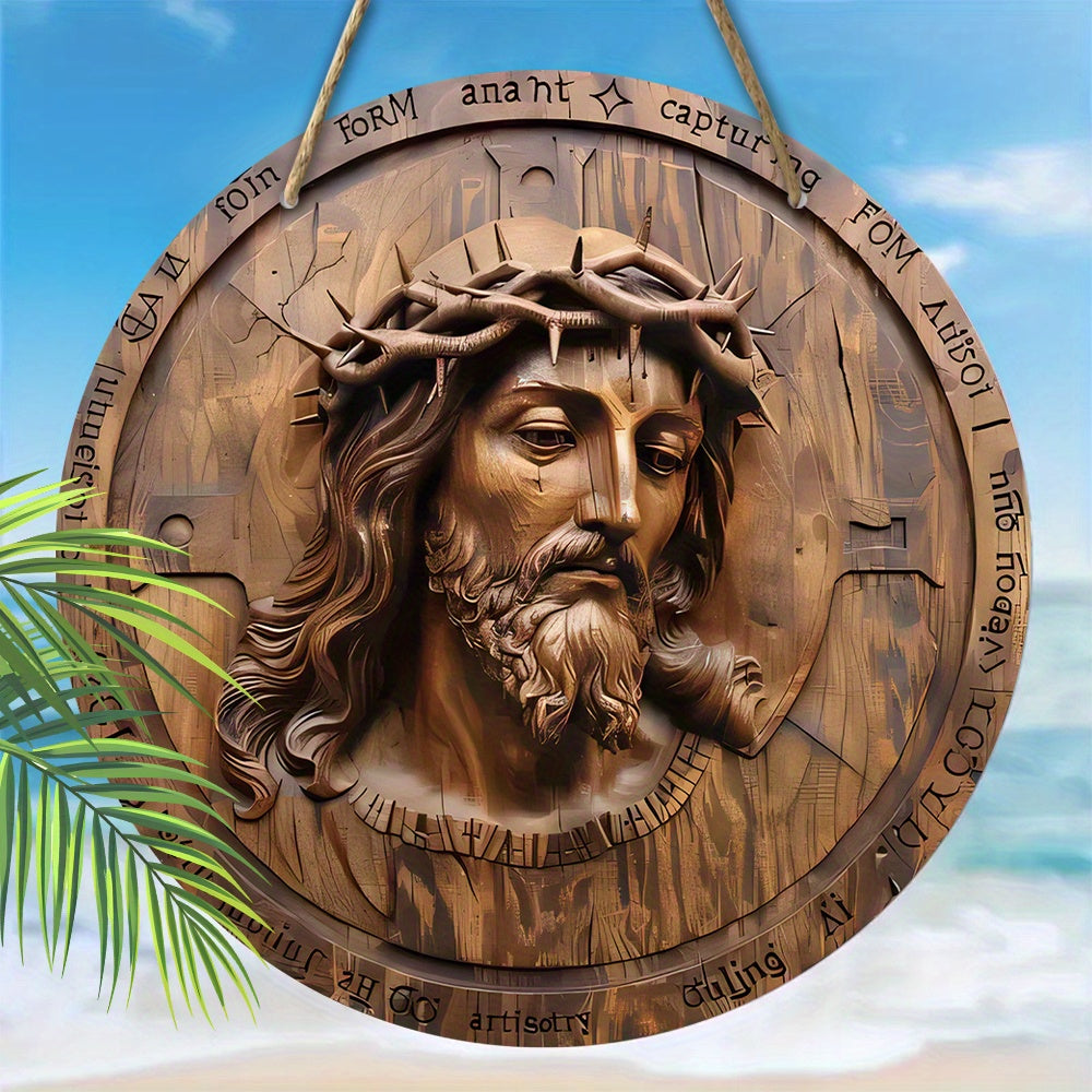 Cartel de pared de madera de Jesús Cristo, arte religioso, placa redonda de madera de 20cm, decoración para el hogar