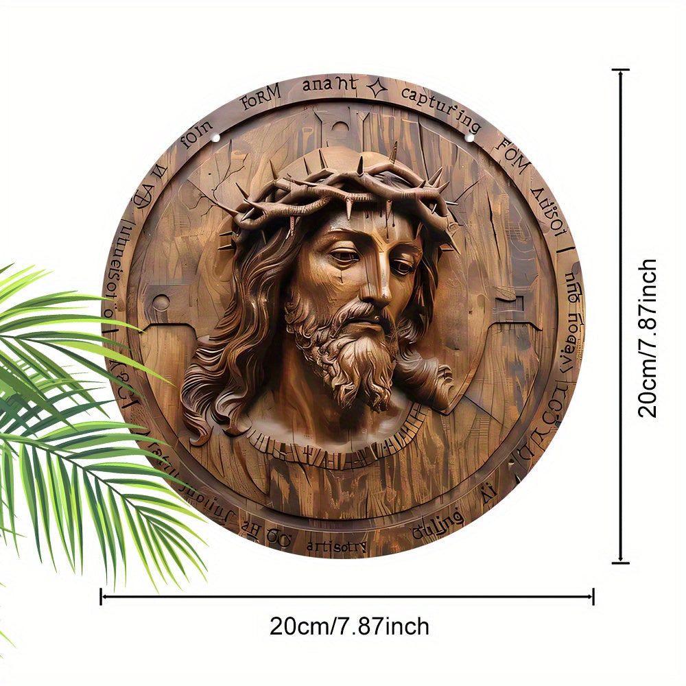 Cartel de pared de madera de Jesús Cristo, arte religioso, placa redonda de madera de 20cm, decoración para el hogar