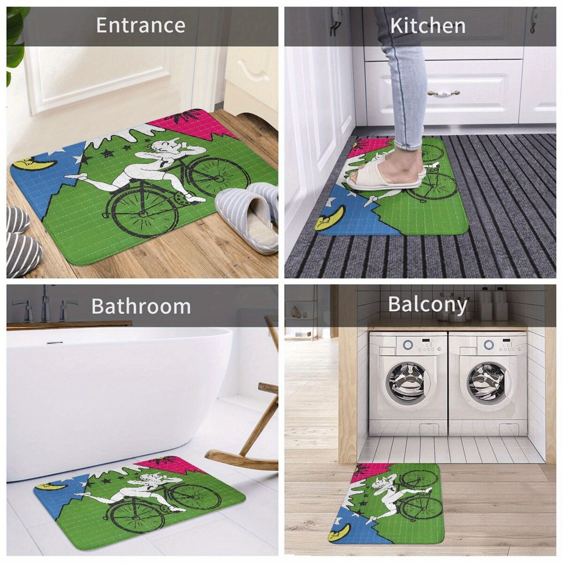 Non-Slip Polyester Doormat for Kitchen Hallway Bedroom Machine Washable