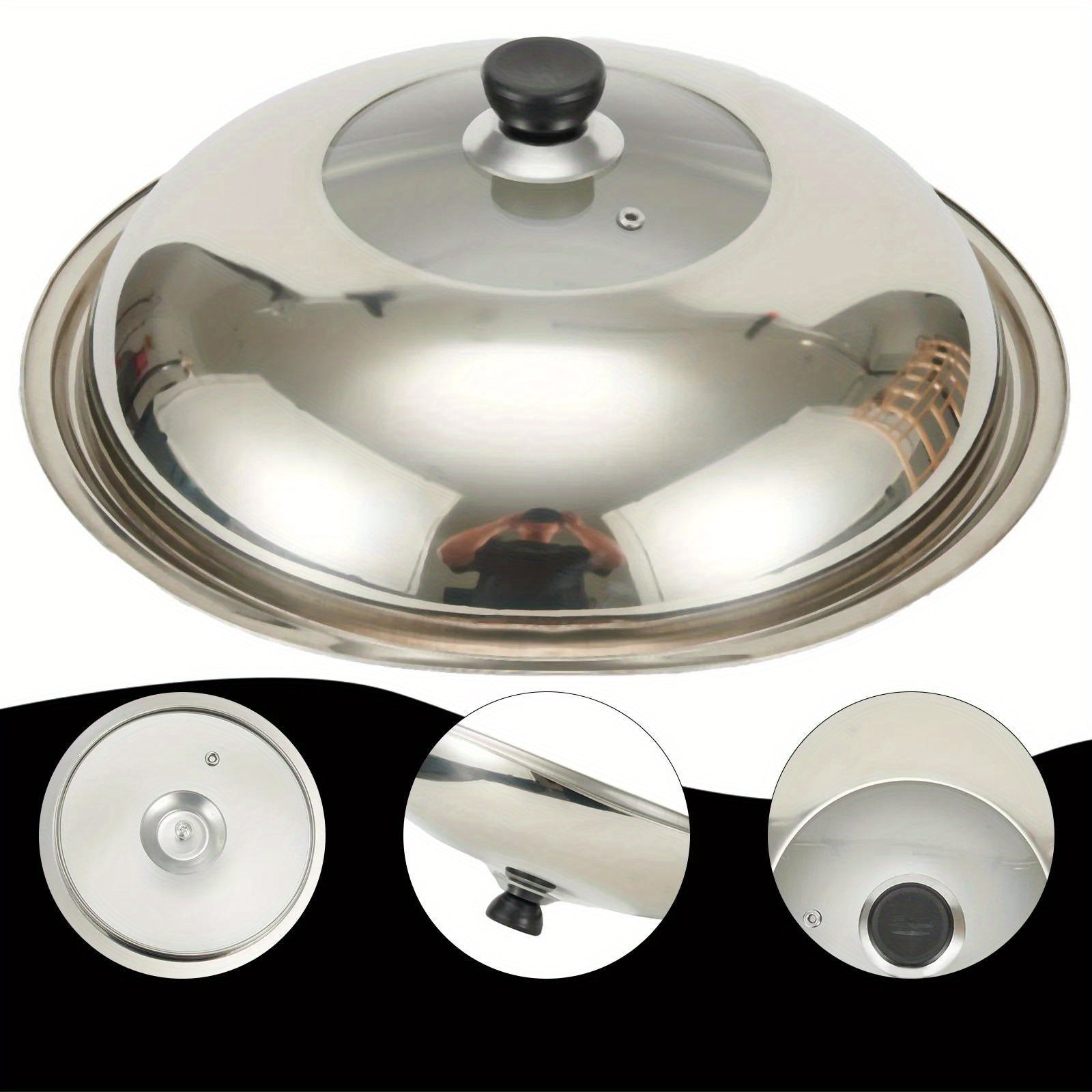 Stainless Steel Pot Lid with Glass Window for Woks and Pots Knob Steam Vent
