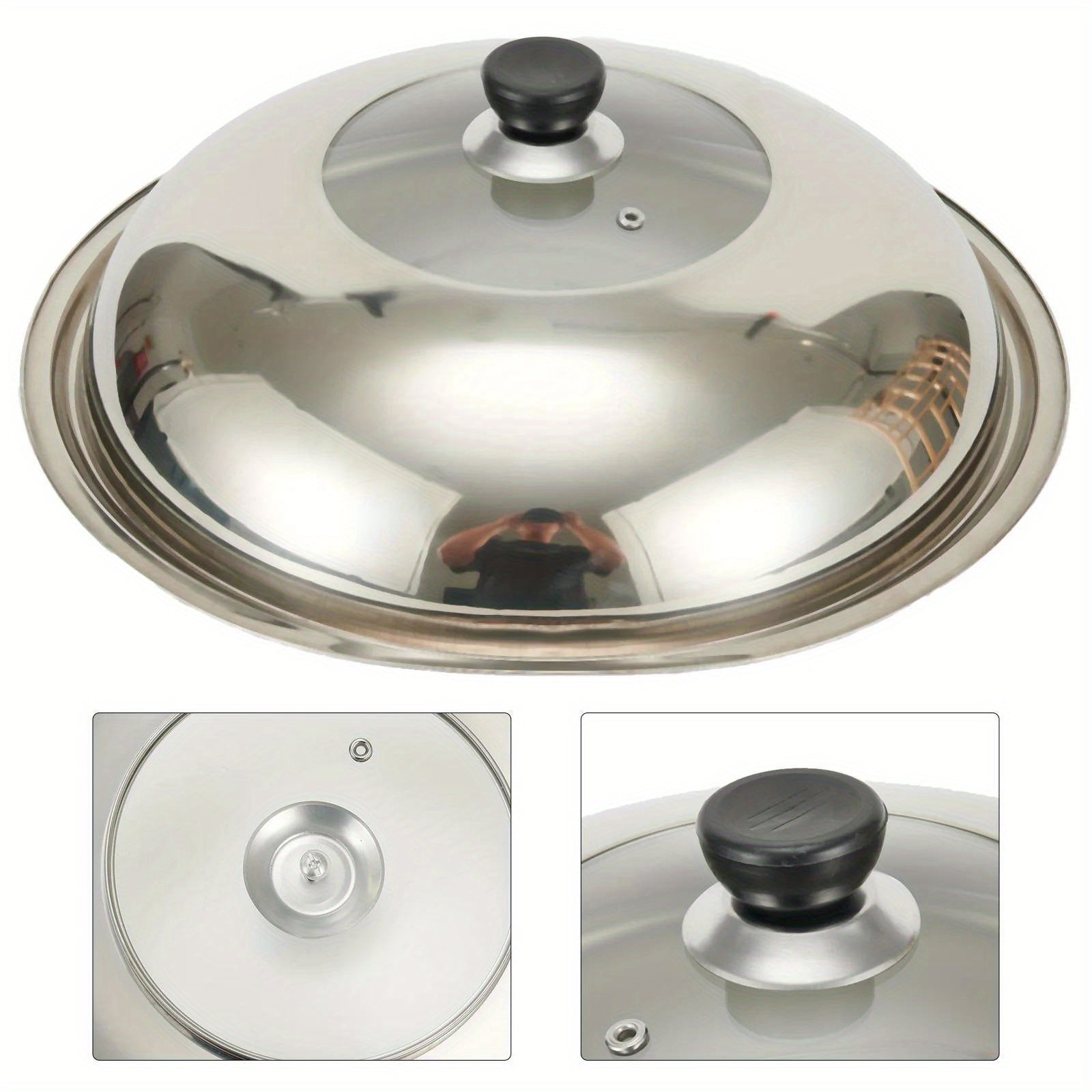 Stainless Steel Pot Lid with Glass Window for Woks and Pots Knob Steam Vent