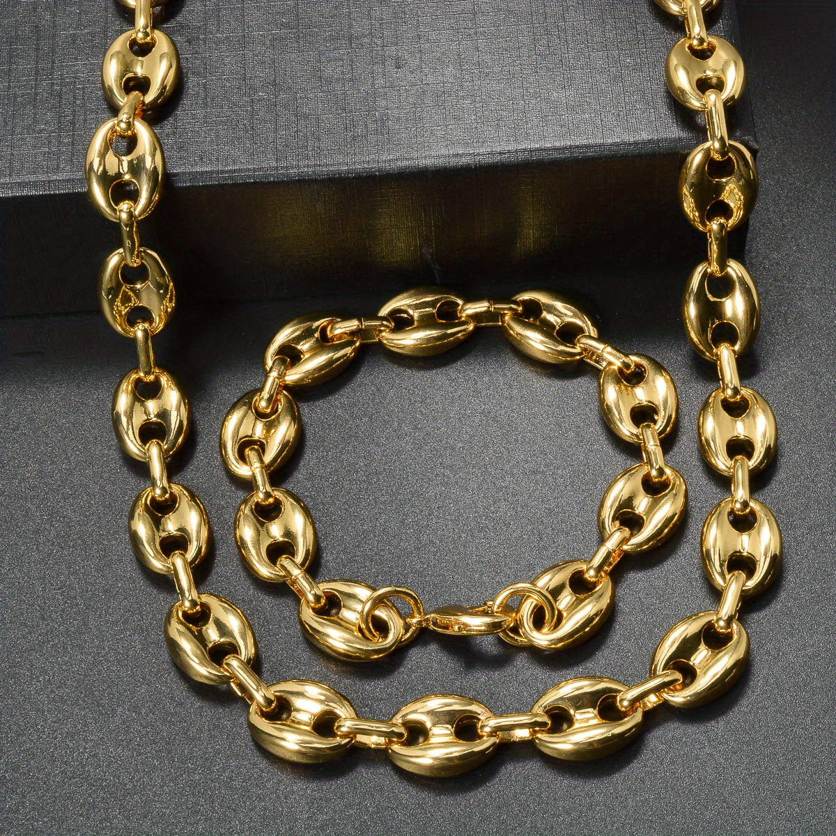 Rock Punk Classic 2-qismli Geometrik Tugma Zanjir va Bilaguzuk To'plami Erkaklar va Ayollar uchun. Hip Hop Moda Aksessuarlar Bayram Partiyalari uchun. Mukammal Sovg'a!