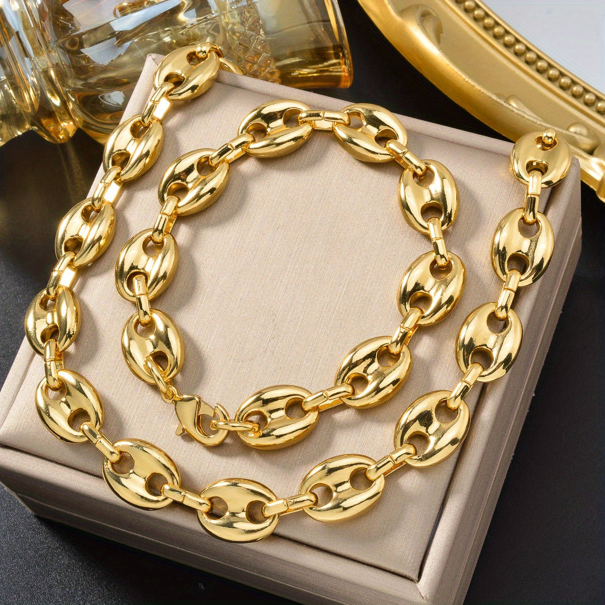 Unisex Geometric Button Necklace and Bracelet Set for Men and Women Jewelry Accessories