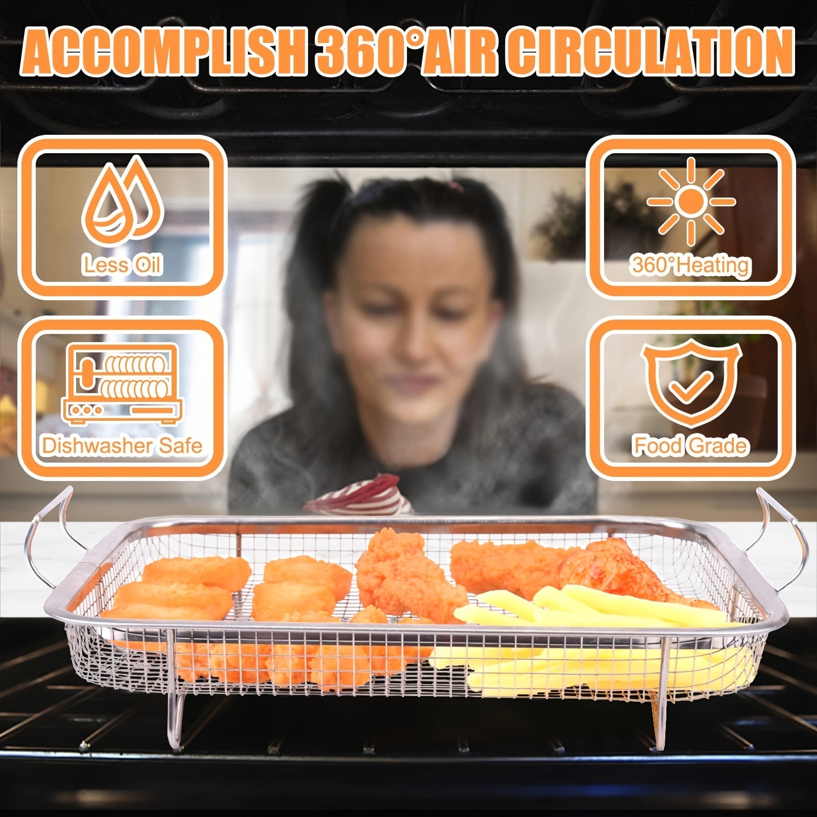 Oʻsimlik yogʻini oqizish uchun teshikli rostlangan poʻlatdan yasalgan fransuz kartoshkasi qutisi, havo fritöz pech uchun