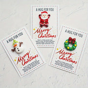 Christmas Pocket Hug Cards 5-Pack with Resin Santa Snowman Reindeer Tree Charms Holiday Greetings