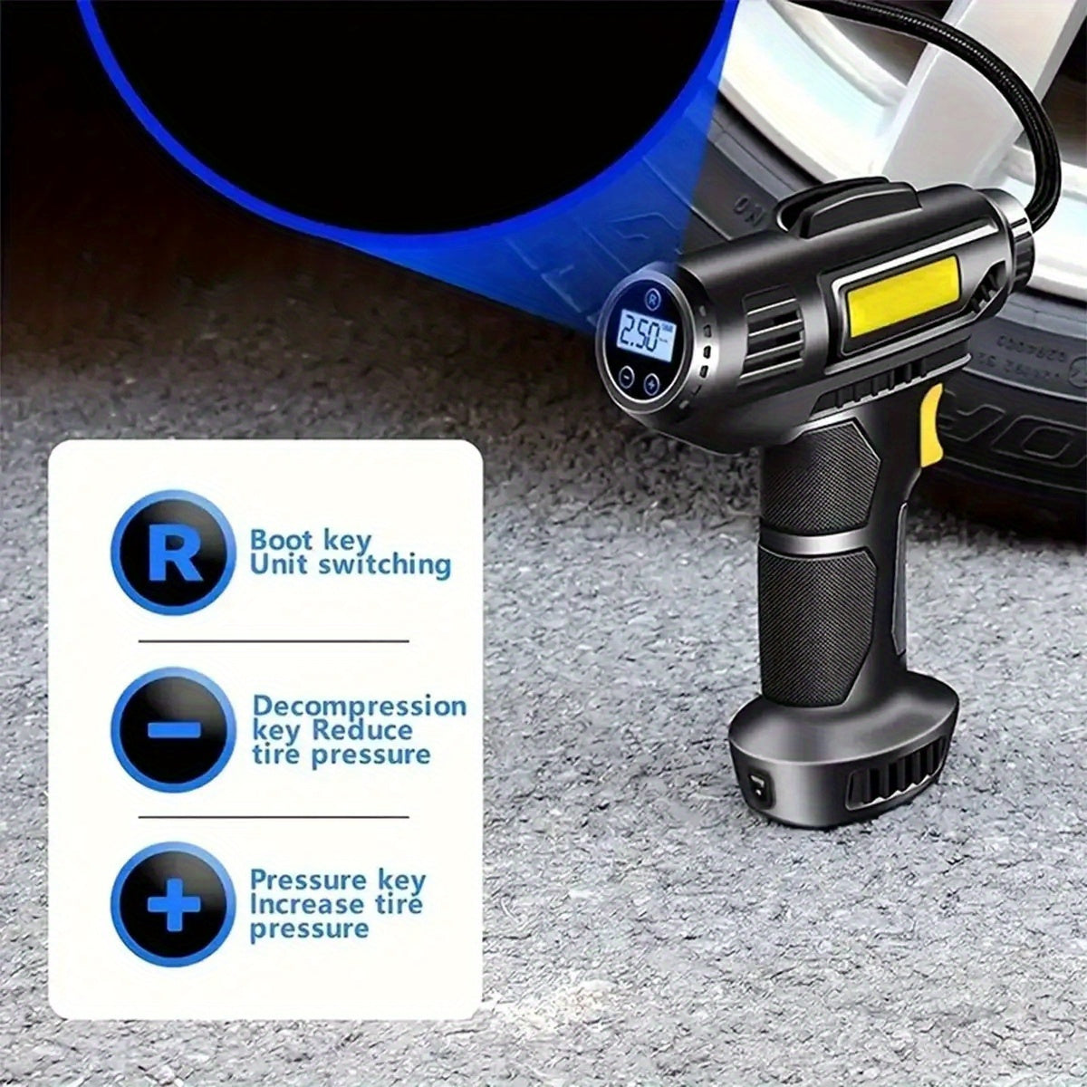 Portable Cordless Electric Air Compressor with Digital Display for Car Bike Sports Balls