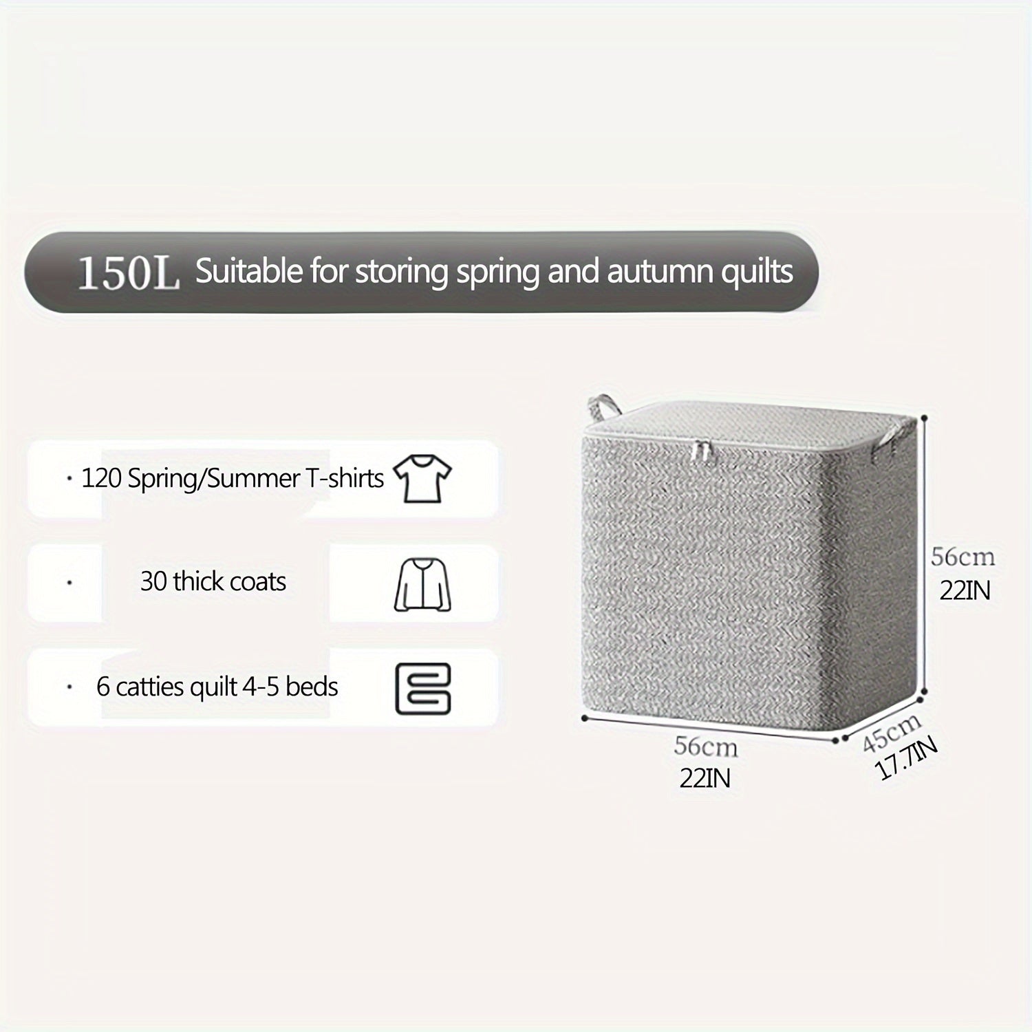 Gran bolsa de almacenamiento duradera con cremallera para ropa, ropa de cama y juguetes