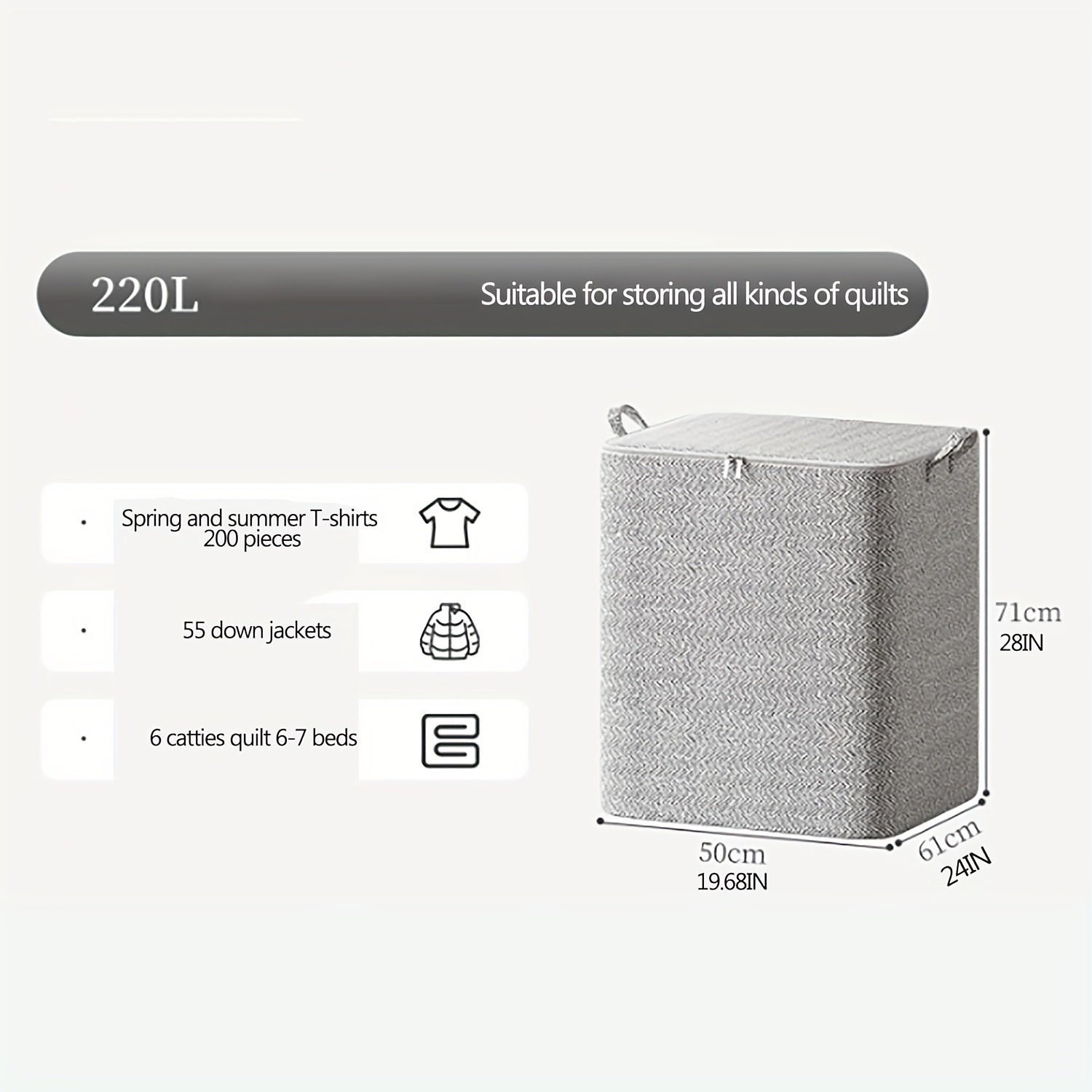 Gran bolsa de almacenamiento duradera con cremallera para ropa, ropa de cama y juguetes