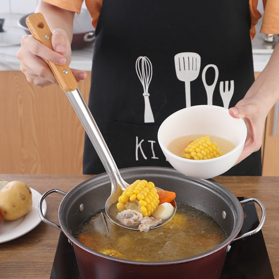 Set of 5 Kitchen Utensils Stainless Steel with Wood Grain Handles Heat Resistant Non-Slip Grip