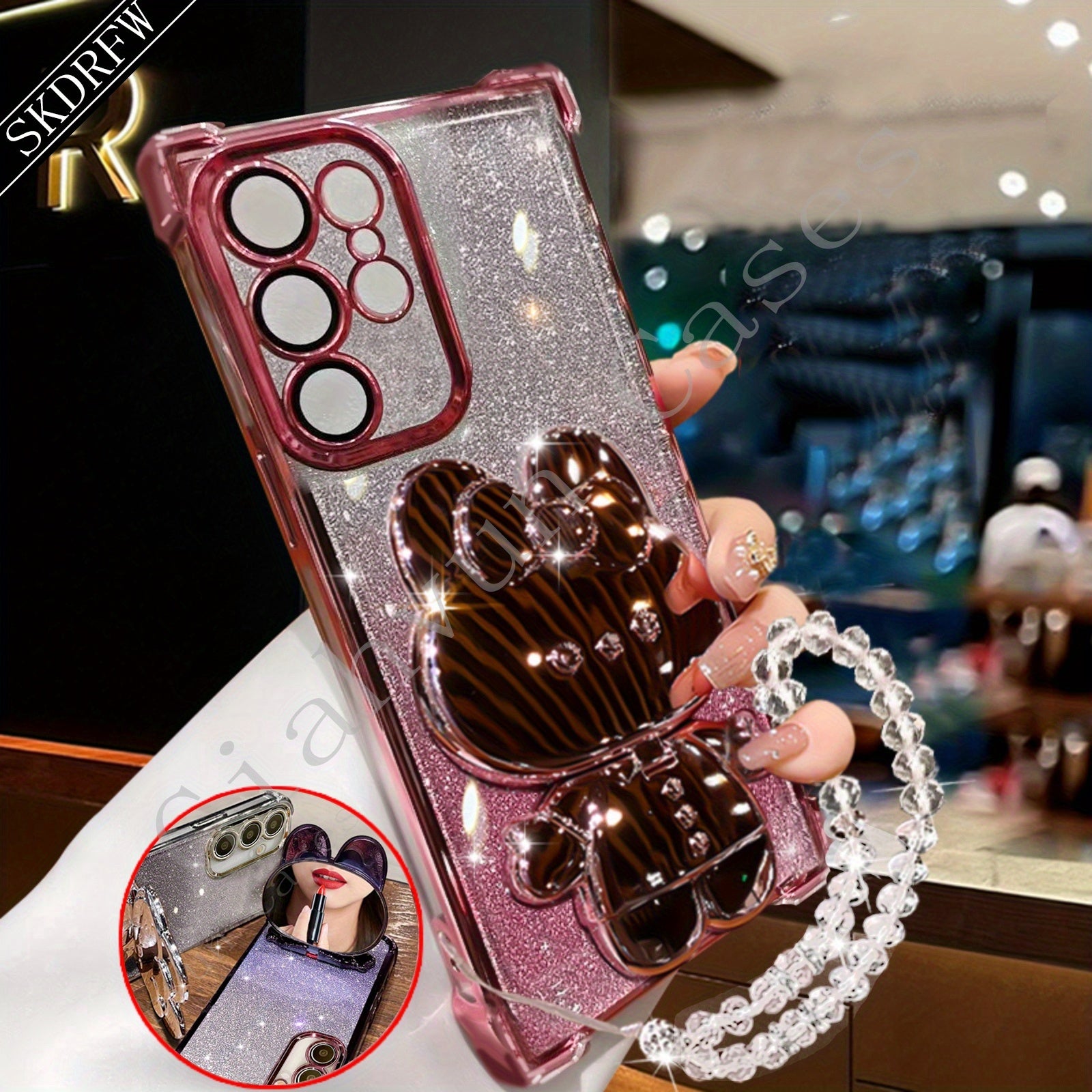 Анти-падение мягкий пластиковый чехол для телефона для Samsung S24 S23 S22 с держателем-зеркалом и защитой объектива