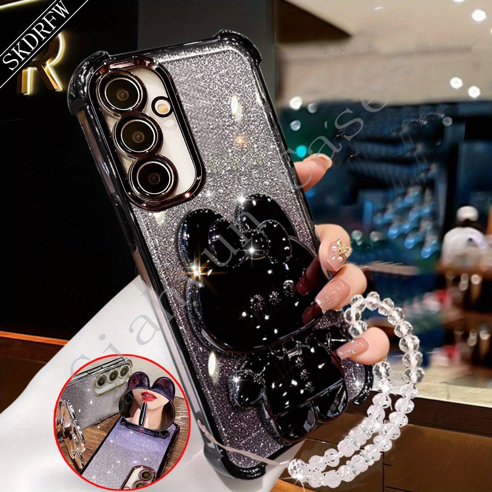 Анти-падение мягкий пластиковый чехол для телефона для Samsung S24 S23 S22 с держателем-зеркалом и защитой объектива