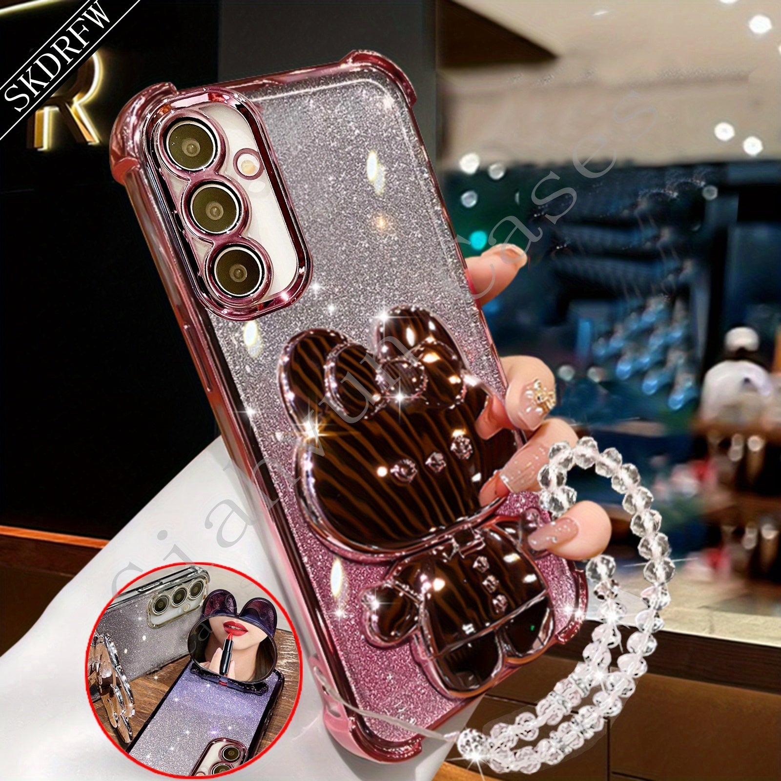 Анти-падение мягкий пластиковый чехол для телефона для Samsung S24 S23 S22 с держателем-зеркалом и защитой объектива