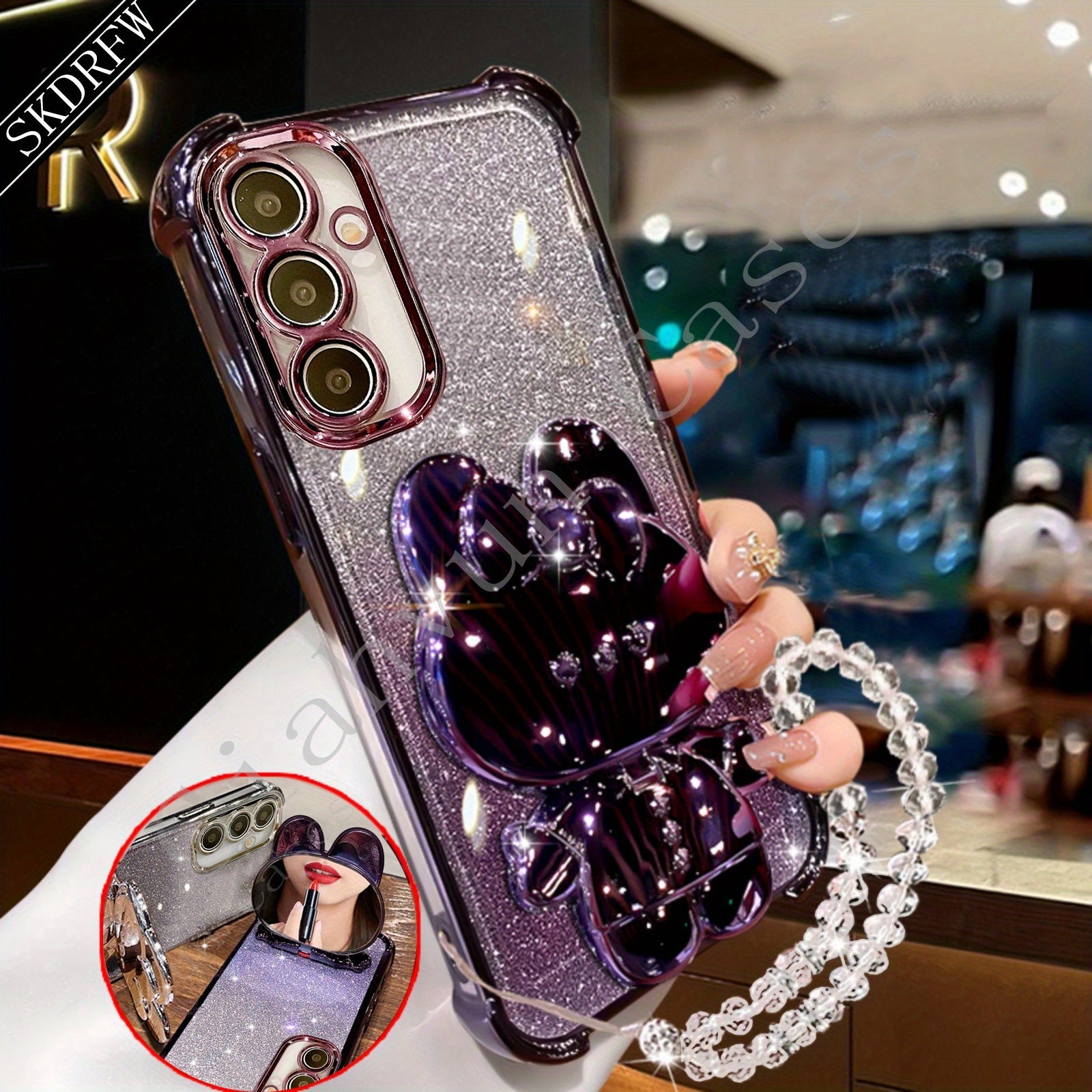 Анти-падение мягкий пластиковый чехол для телефона для Samsung S24 S23 S22 с держателем-зеркалом и защитой объектива