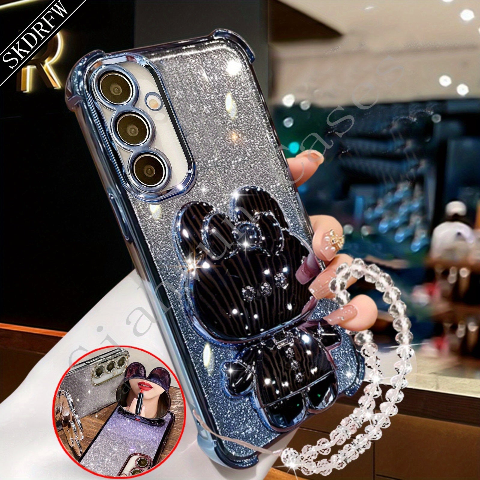 Анти-падение мягкий пластиковый чехол для телефона для Samsung S24 S23 S22 с держателем-зеркалом и защитой объектива