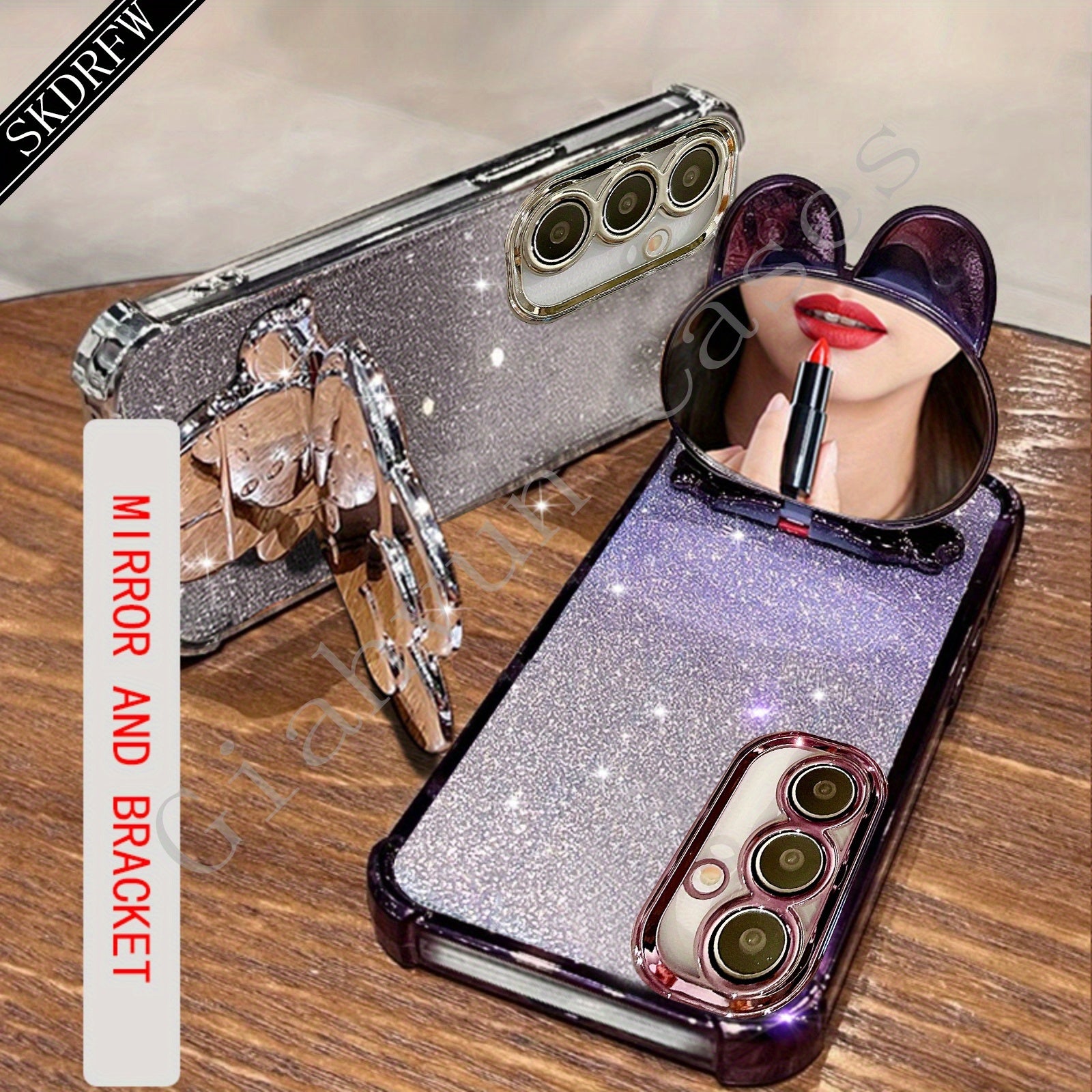 Анти-падение мягкий пластиковый чехол для телефона для Samsung S24 S23 S22 с держателем-зеркалом и защитой объектива