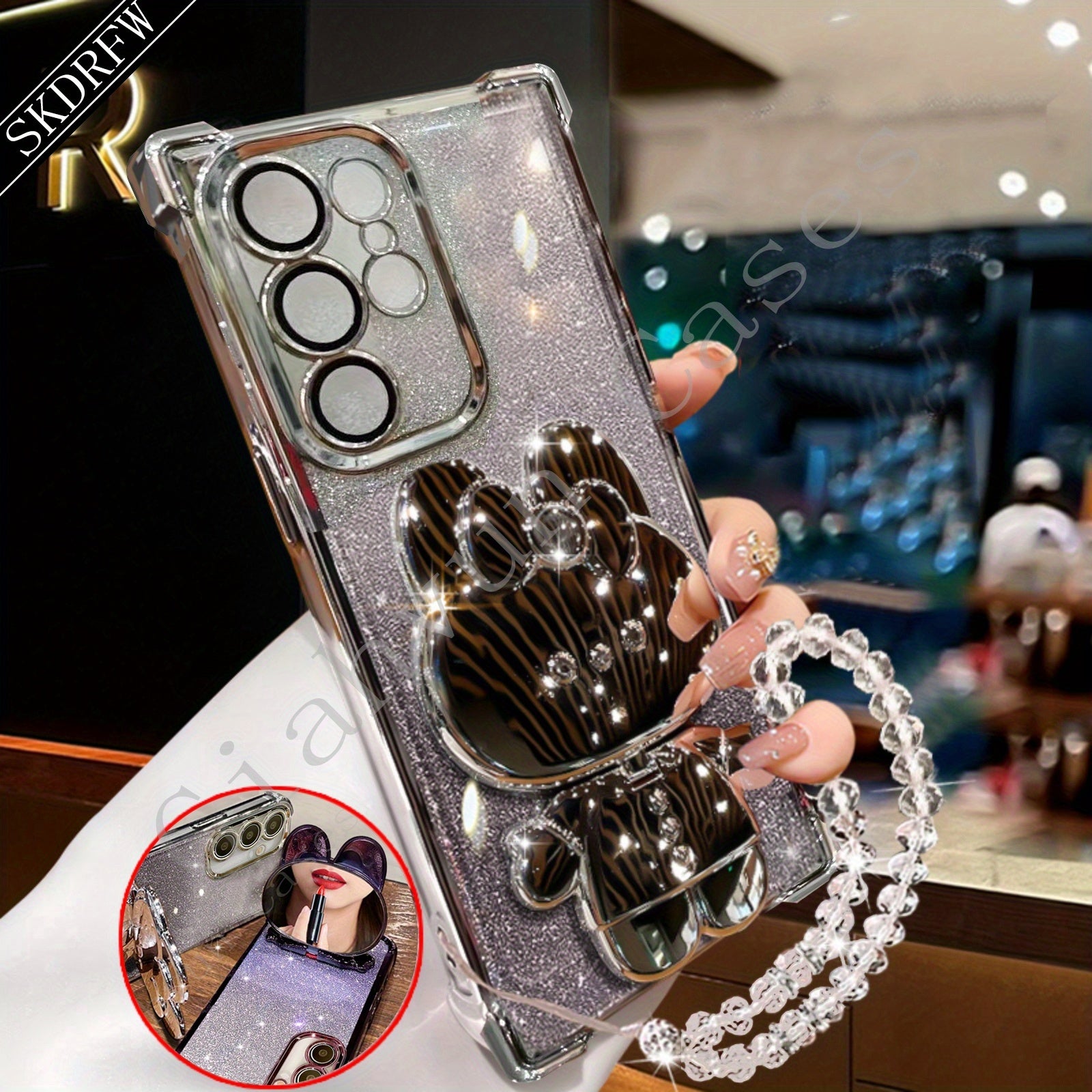 Анти-падение мягкий пластиковый чехол для телефона для Samsung S24 S23 S22 с держателем-зеркалом и защитой объектива