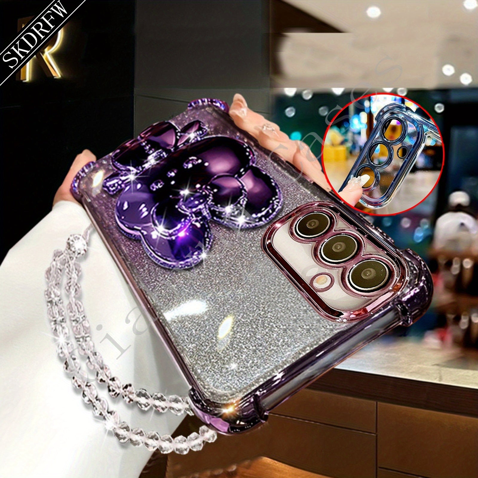 Анти-падение мягкий пластиковый чехол для телефона для Samsung S24 S23 S22 с держателем-зеркалом и защитой объектива