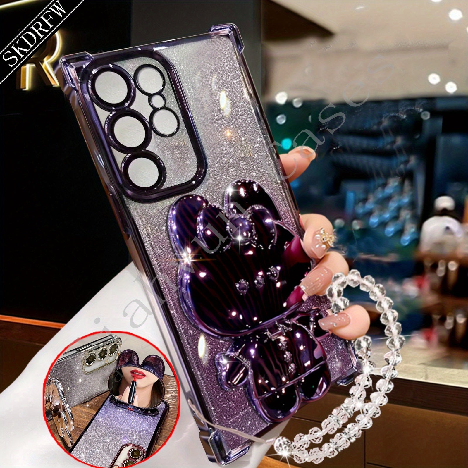 Анти-падение мягкий пластиковый чехол для телефона для Samsung S24 S23 S22 с держателем-зеркалом и защитой объектива