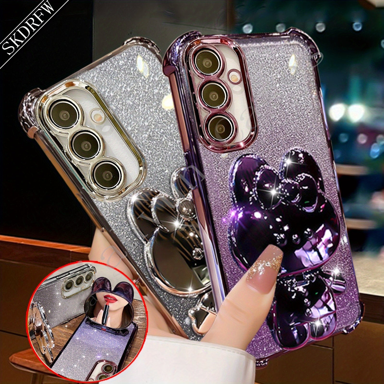 Анти-падение мягкий пластиковый чехол для телефона для Samsung S24 S23 S22 с держателем-зеркалом и защитой объектива