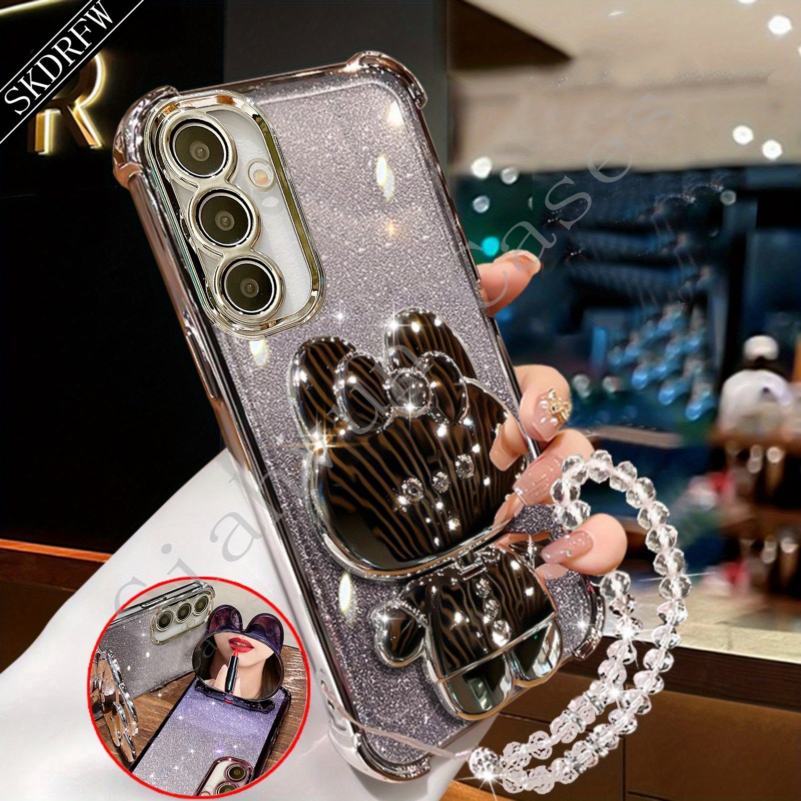 Анти-падение мягкий пластиковый чехол для телефона для Samsung S24 S23 S22 с держателем-зеркалом и защитой объектива