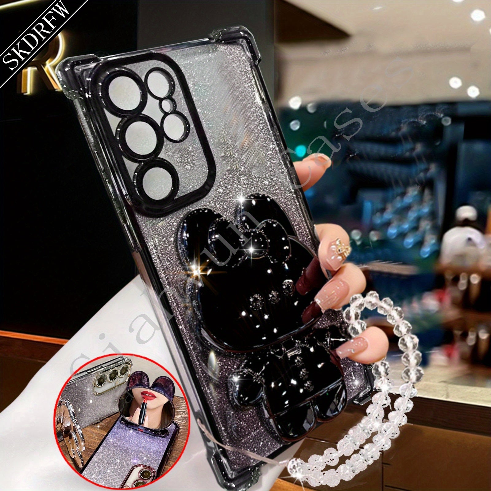 Анти-падение мягкий пластиковый чехол для телефона для Samsung S24 S23 S22 с держателем-зеркалом и защитой объектива