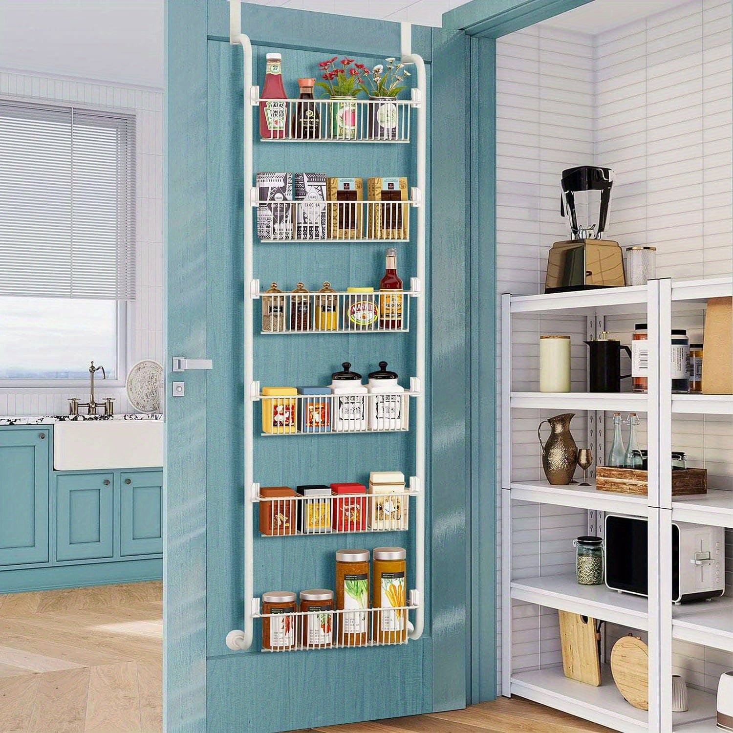 6-Tier Over-the-Door Pantry Organizer with Baskets, Metal Storage for Kitchen