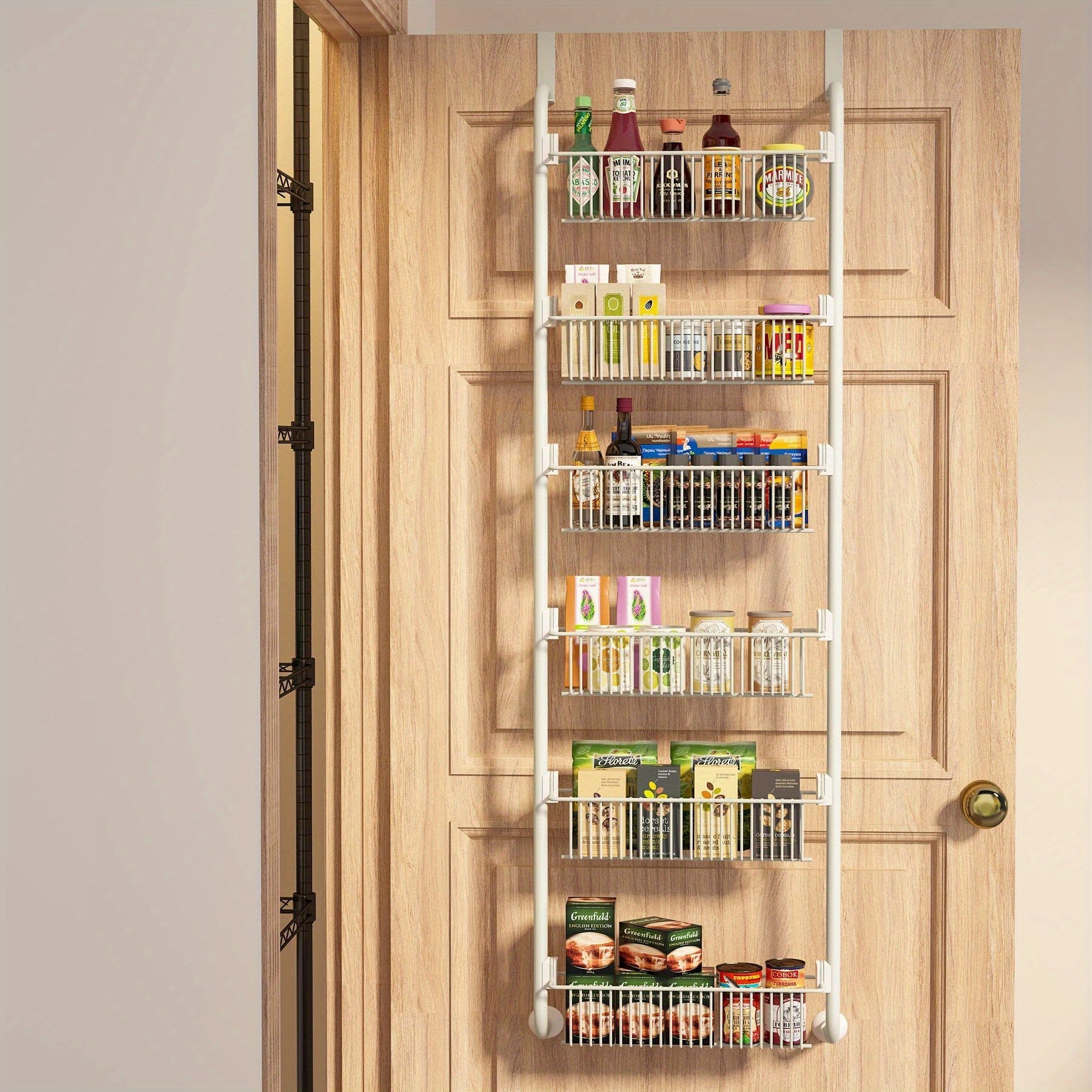 6-Tier Over-the-Door Pantry Organizer with Baskets, Metal Storage for Kitchen